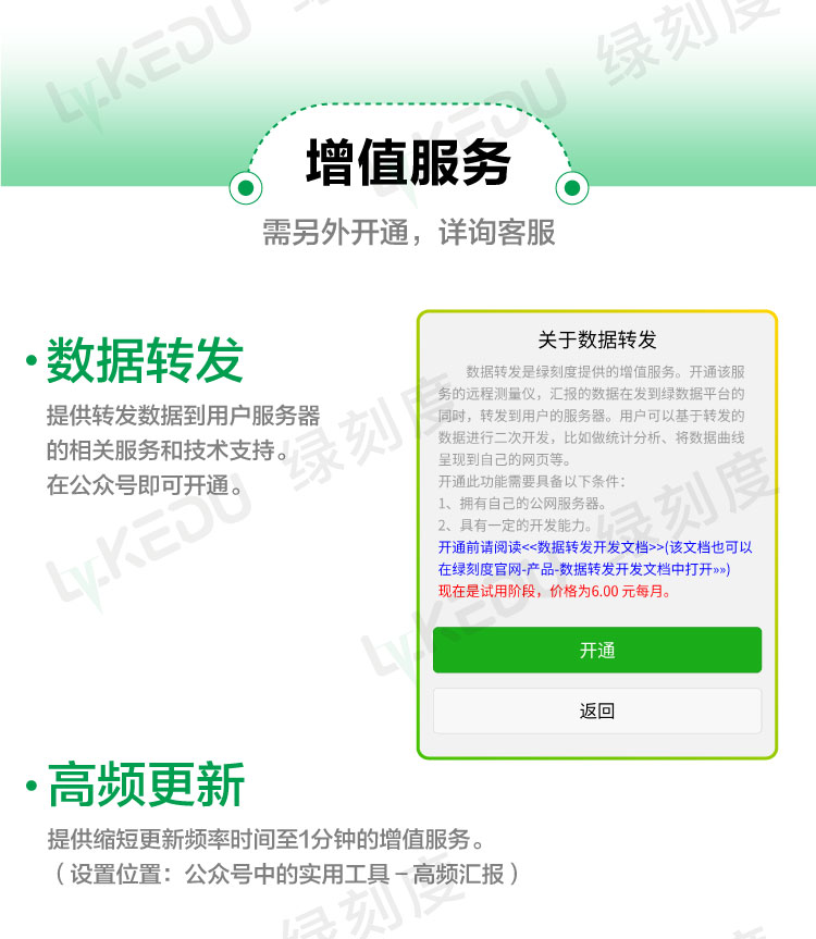 增值服务：1分钟更新、数据转发、二次开发、传感器分组、数据曲线对比